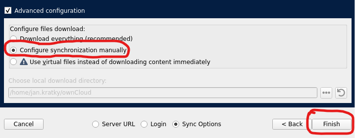Výběr Configure synchronization manually